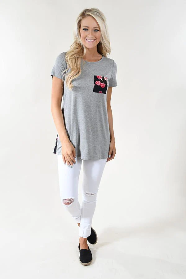 Deep Navy Floral Pocket Top - Image 2