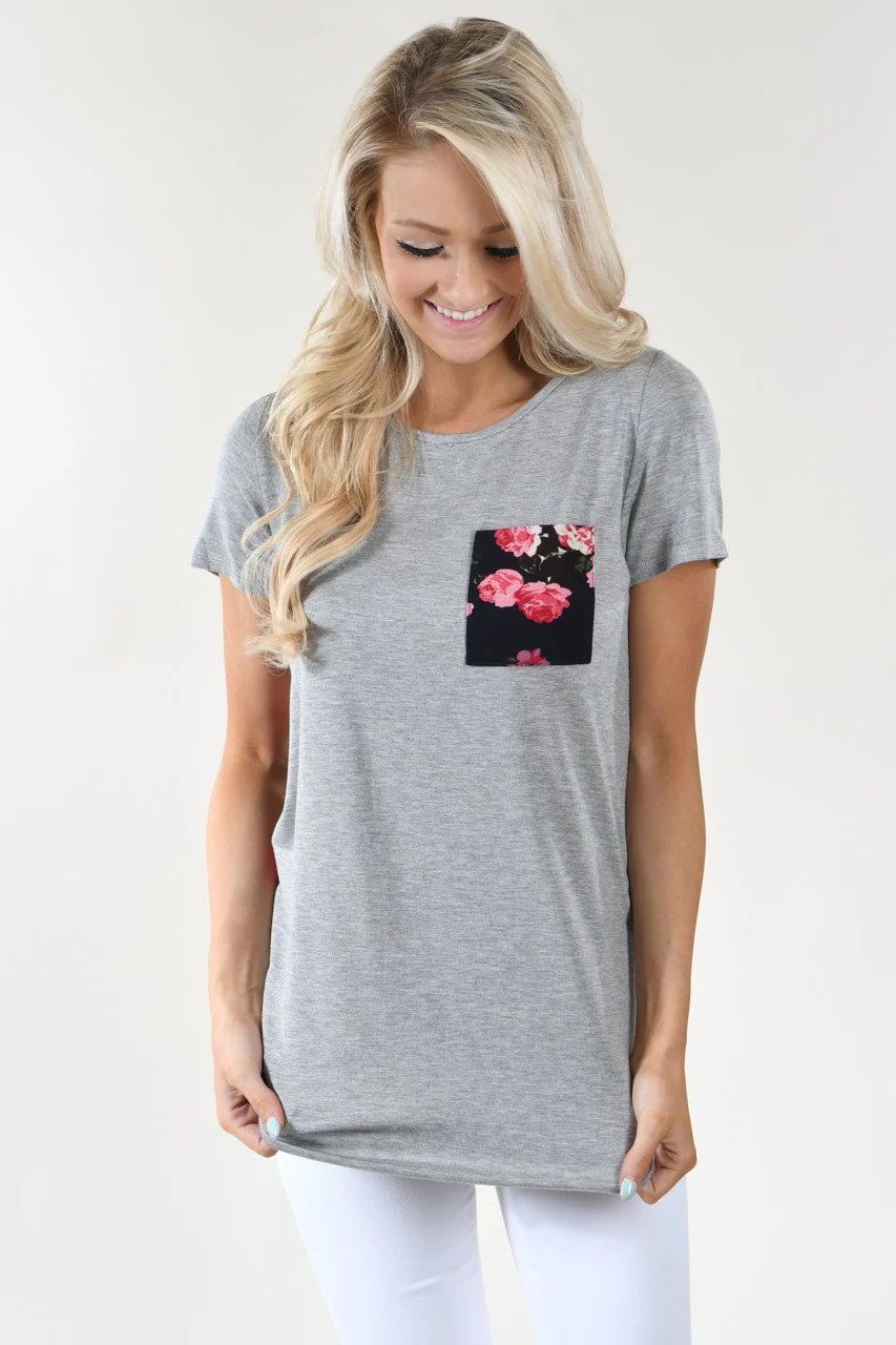 Deep Navy Floral Pocket Top - Image 3