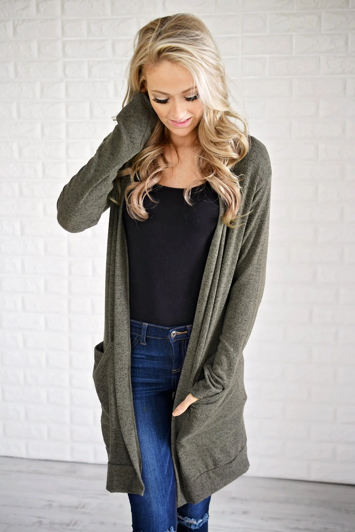 Deep Moss Long Cardigan - Image 3