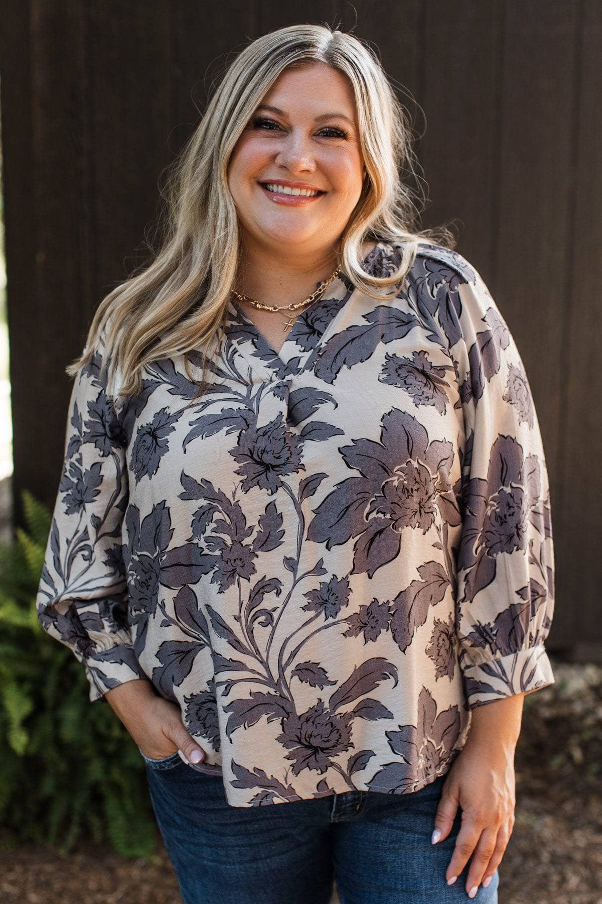 Definite Beauty Floral Blouse- Off-White & Slate Grey - Image 2