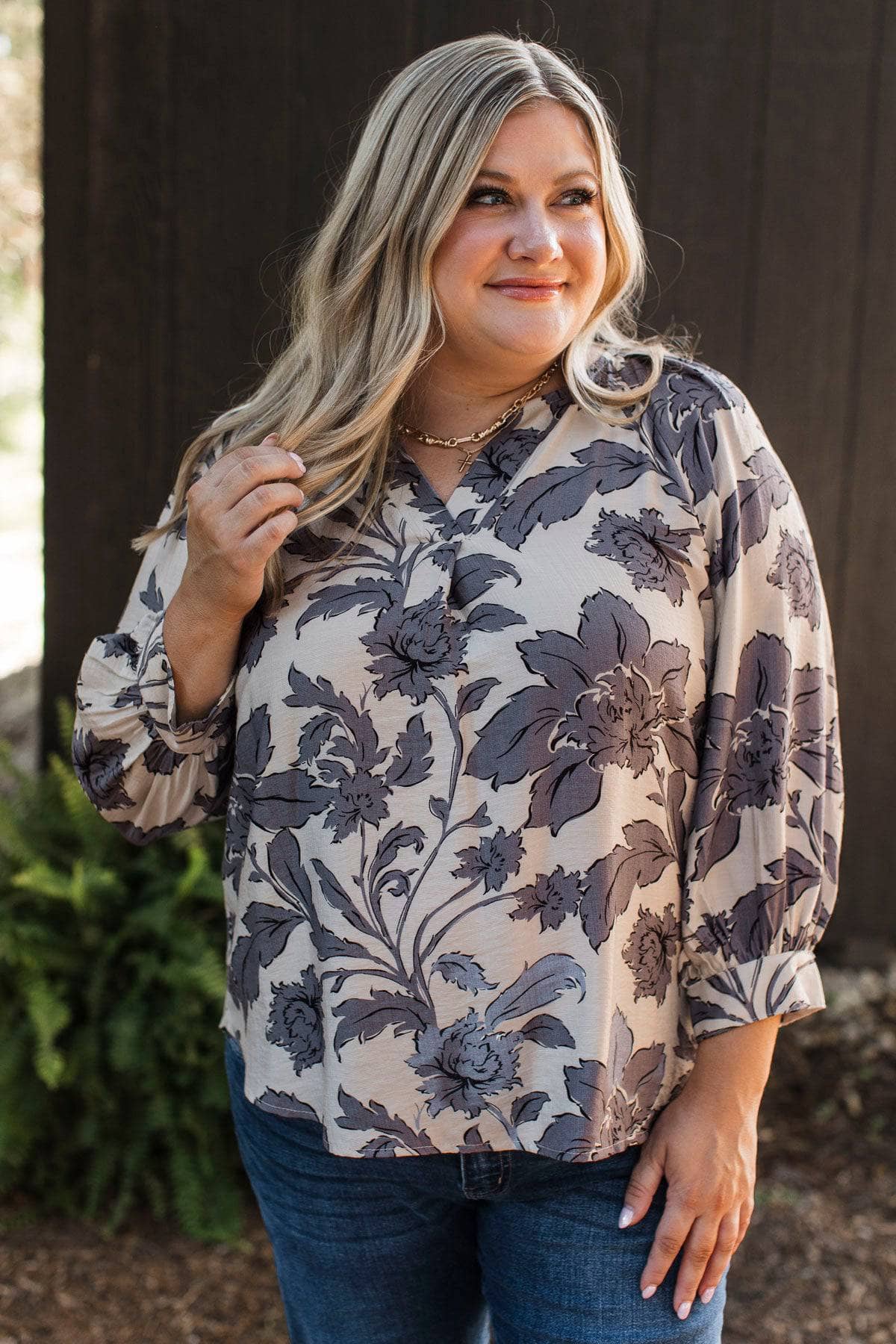 Definite Beauty Floral Blouse- Off-White & Slate Grey - Image 5