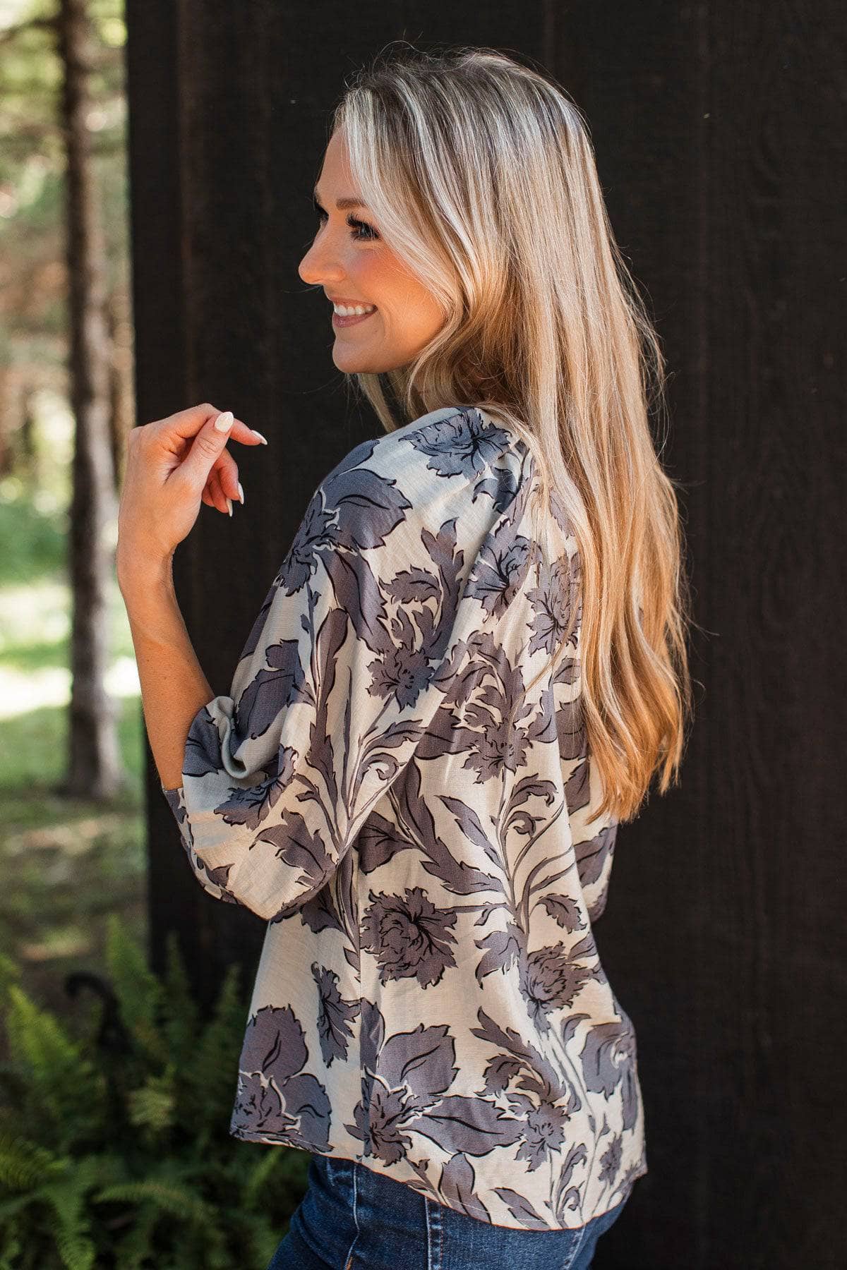 Definite Beauty Floral Blouse- Off-White & Slate Grey - Image 6