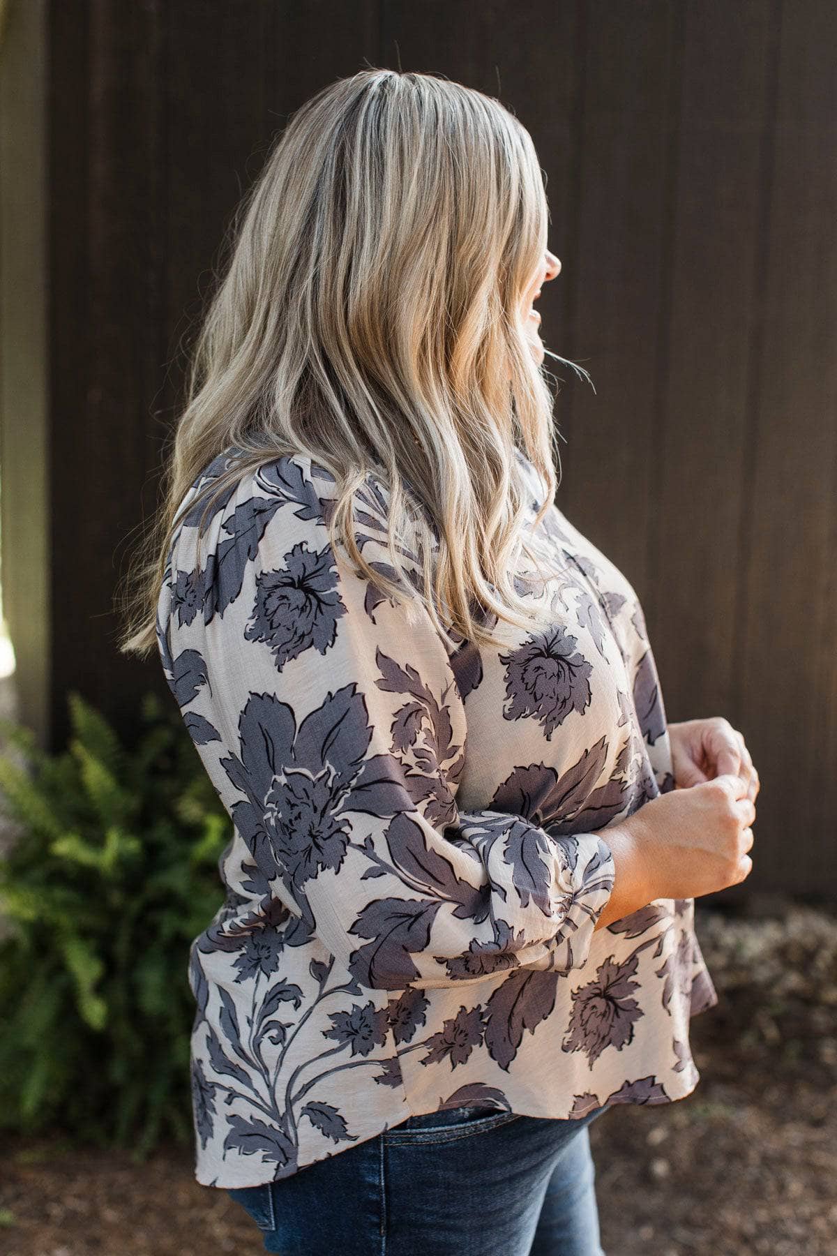 Definite Beauty Floral Blouse- Off-White & Slate Grey - Image 7