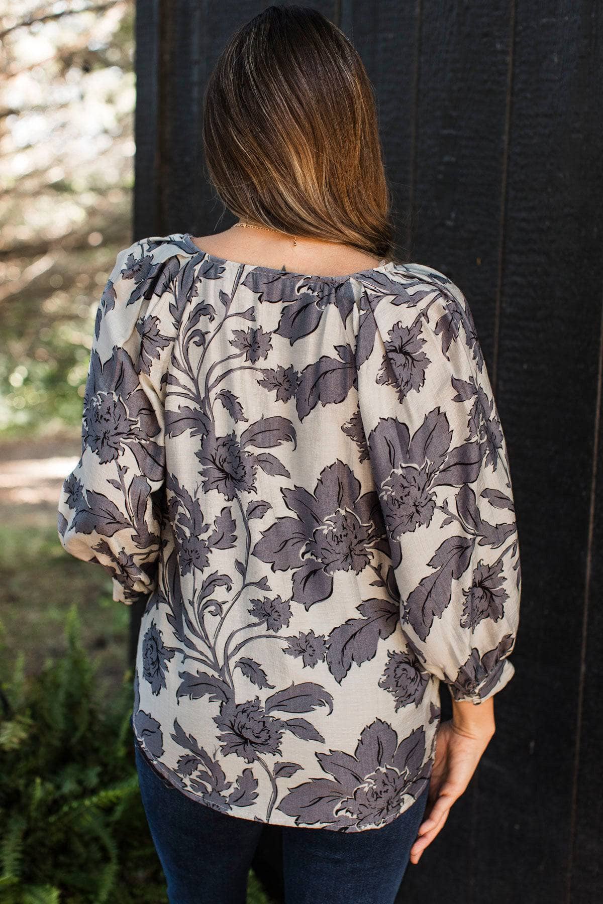 Definite Beauty Floral Blouse- Off-White & Slate Grey - Image 8