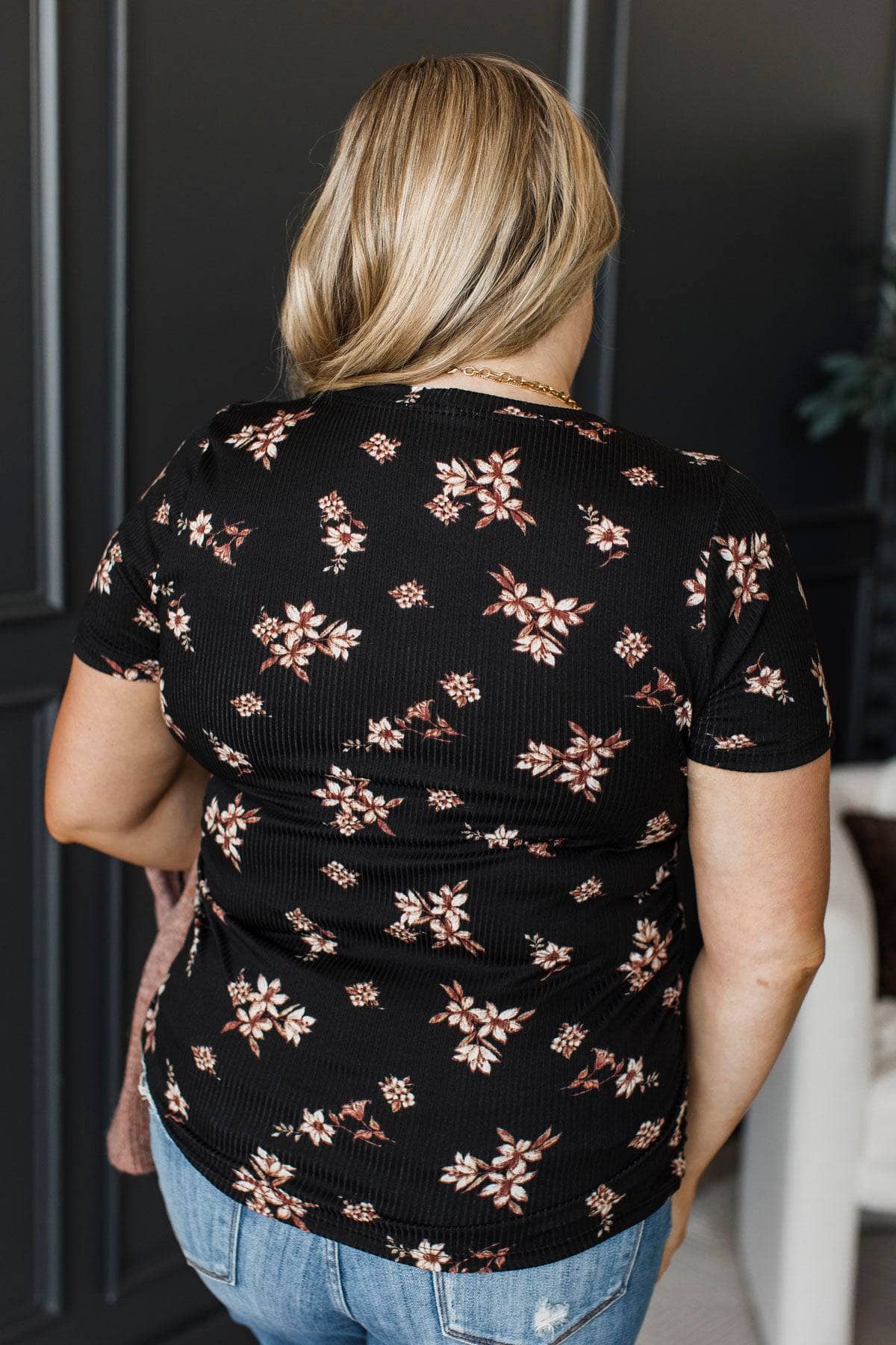 Definitely Adored Ruched Floral Top- Black - Image 7
