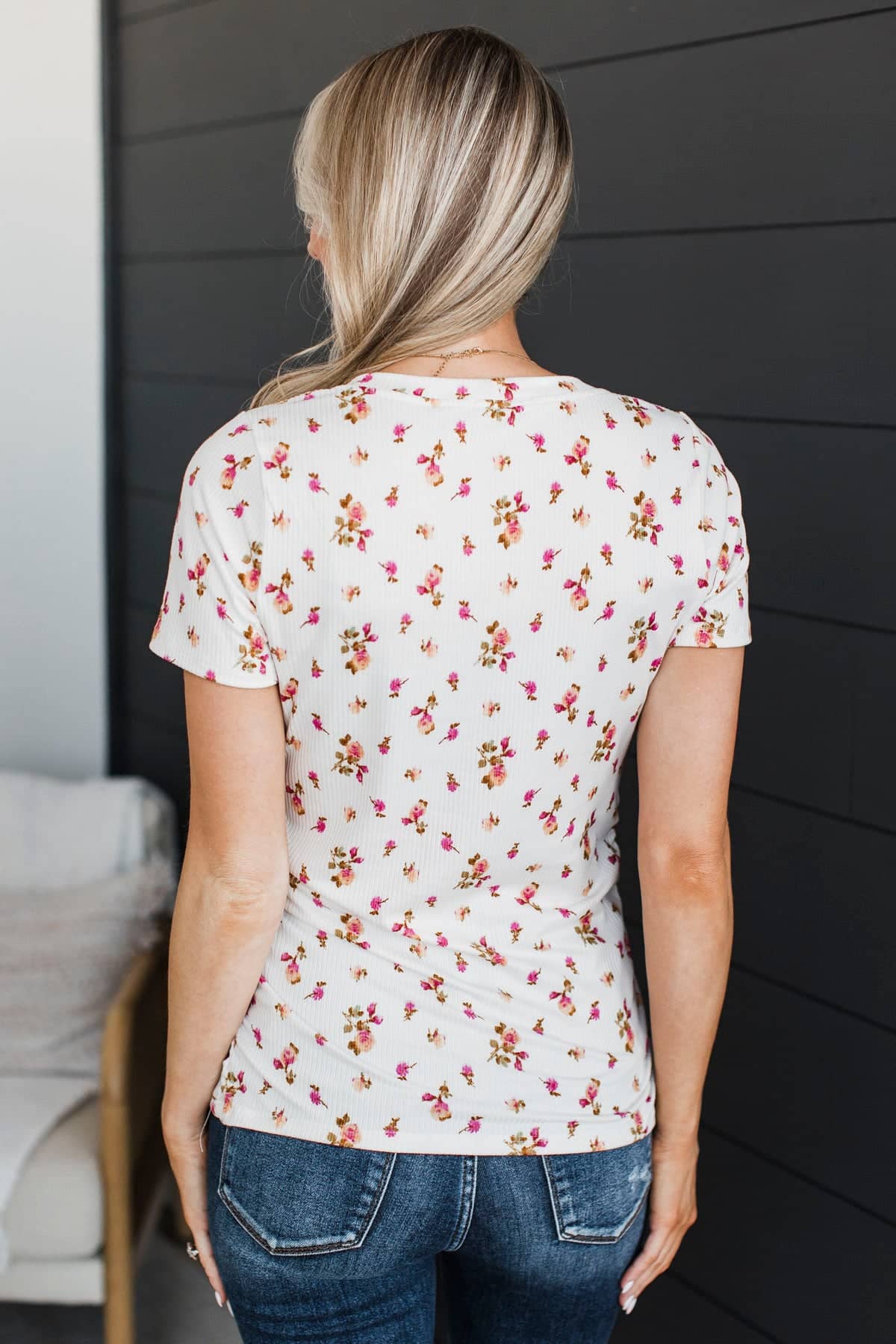 Definitely Adored Ruched Floral Top- Ivory & Pink - Image 8