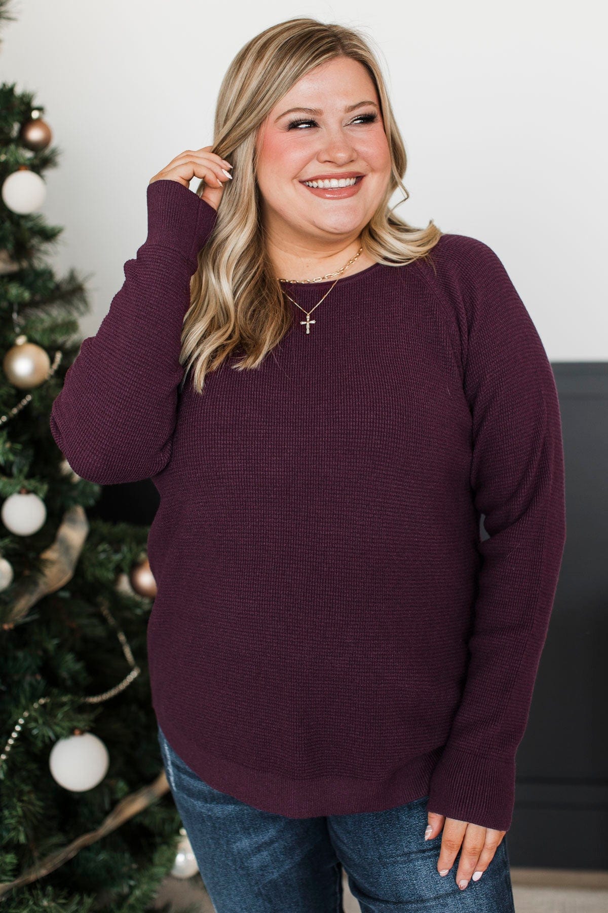 Definitely The Cutest Knit Sweater- Dark Plum