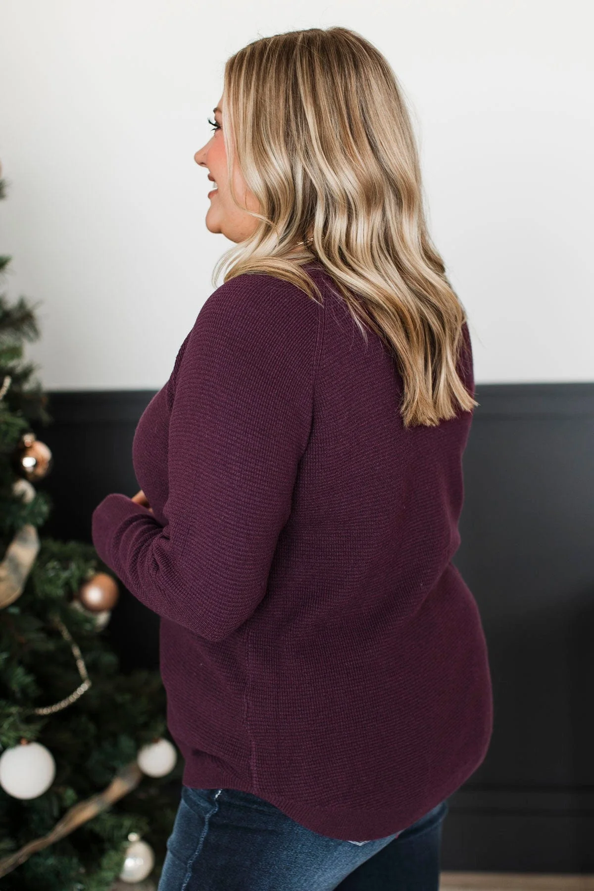 Definitely The Cutest Knit Sweater- Dark Plum - Image 5