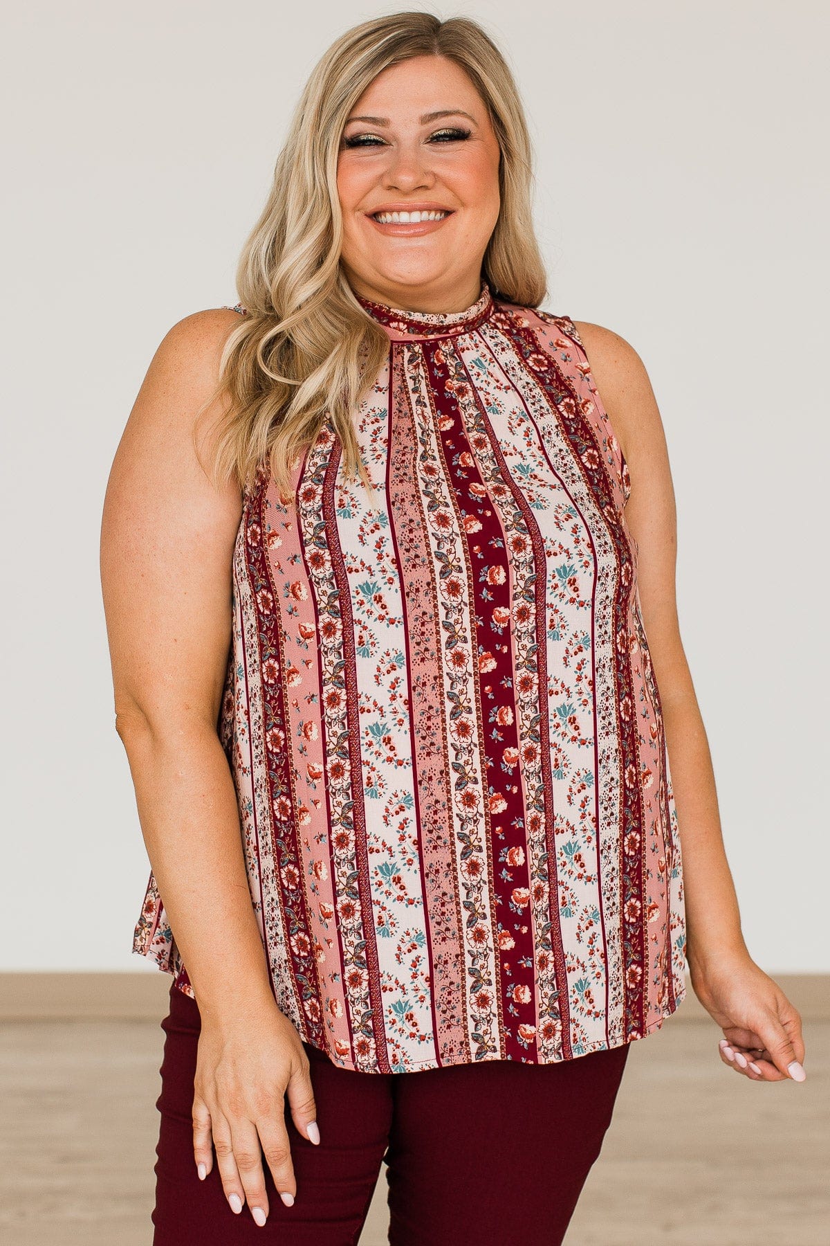 Defy The Odds Printed Blouse- Burgundy & Mauve - Image 2