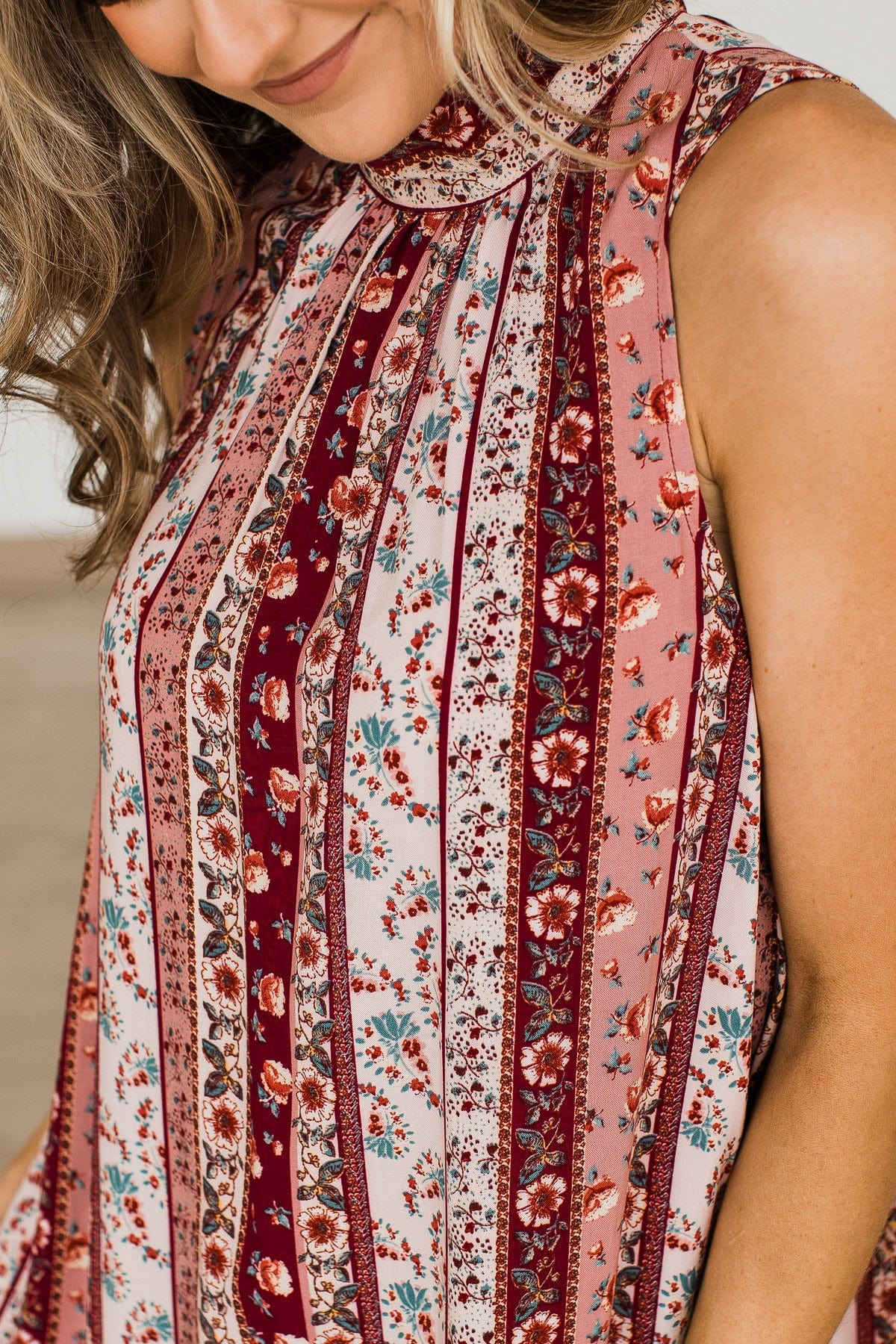 Defy The Odds Printed Blouse- Burgundy & Mauve - Image 3