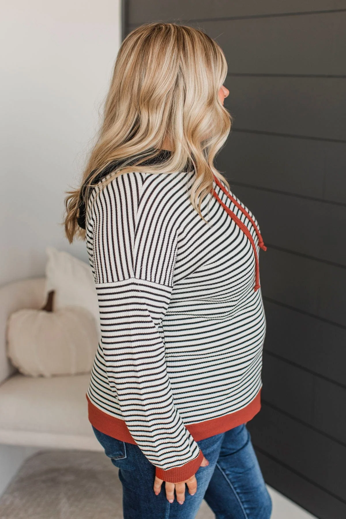 Defying Odds Hooded Pullover Top- Ivory, Black, & Rust - Image 6
