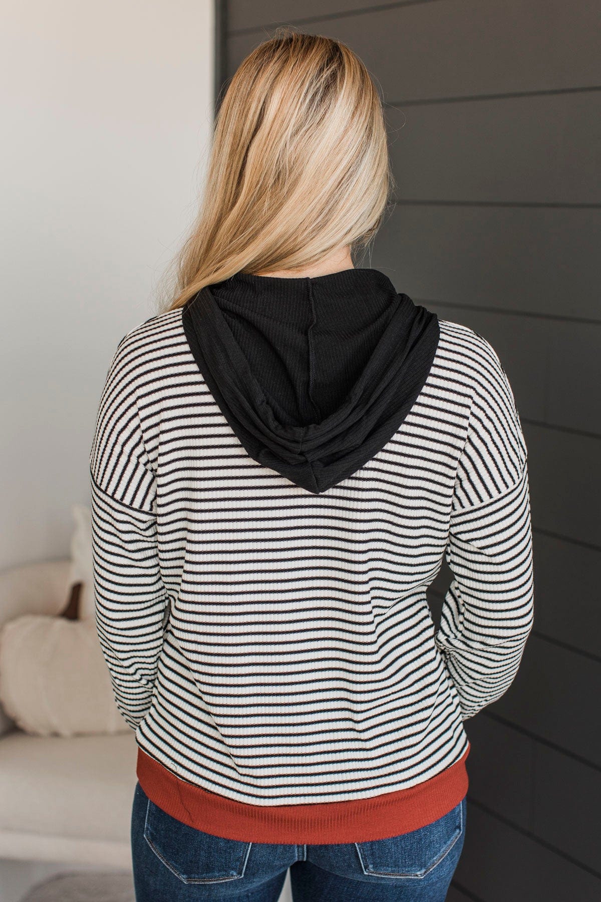 Defying Odds Hooded Pullover Top- Ivory, Black, & Rust - Image 7