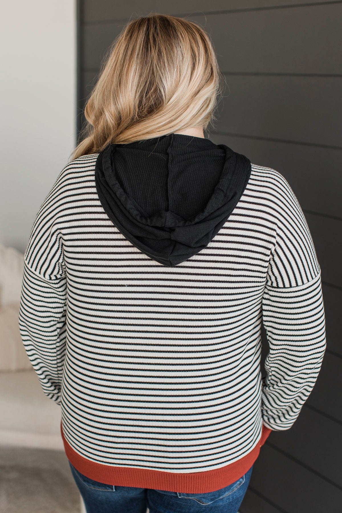 Defying Odds Hooded Pullover Top- Ivory, Black, & Rust - Image 8