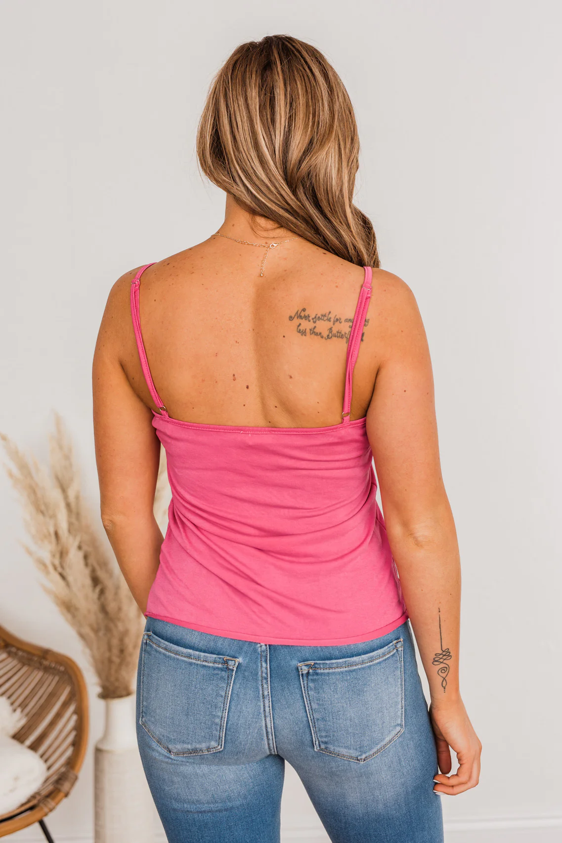 Delicate Dreams Lace Trimmed Henley Tank Top- Hot Pink - Image 6
