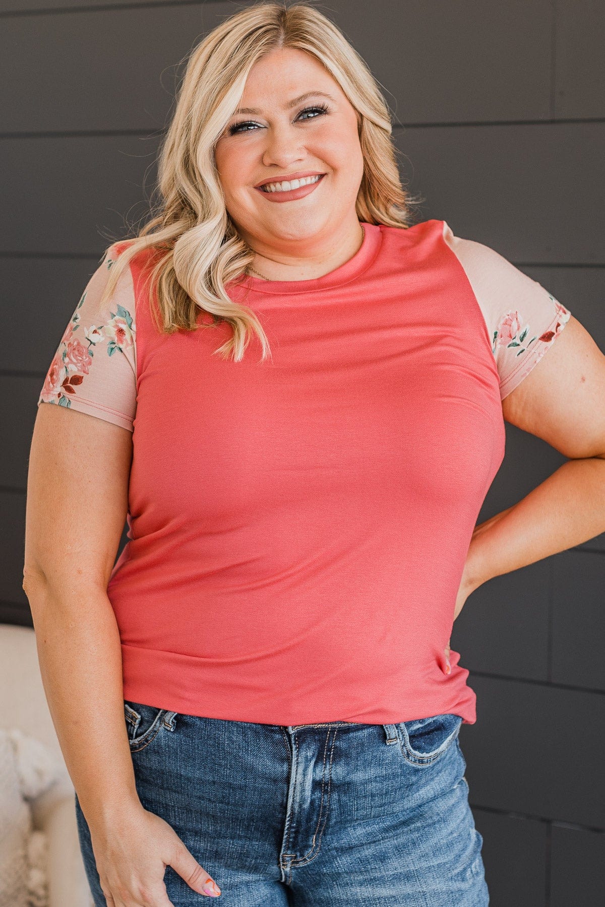Delight My Heart Floral Sleeve Top- Coral - Image 2