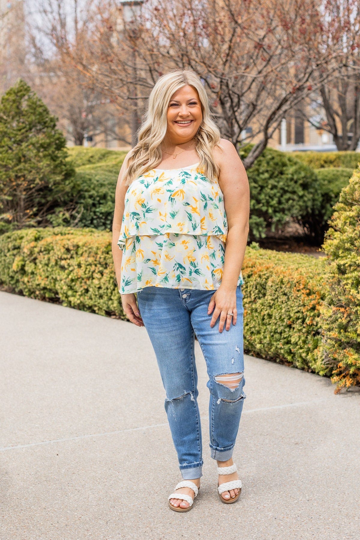 Delightful Daffodils Floral Tank- Ivory - Image 4