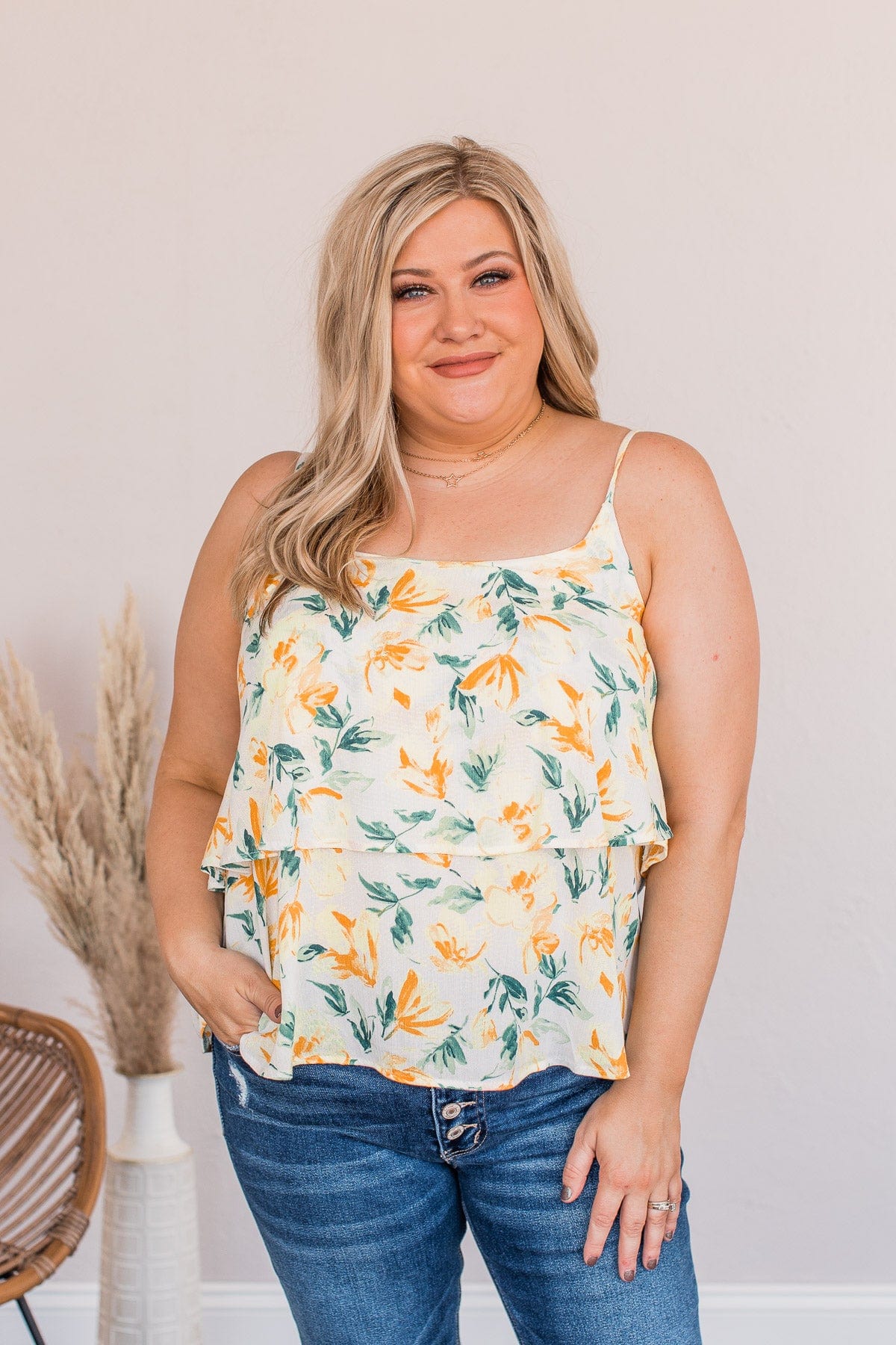 Delightful Daffodils Floral Tank- Ivory - Image 5