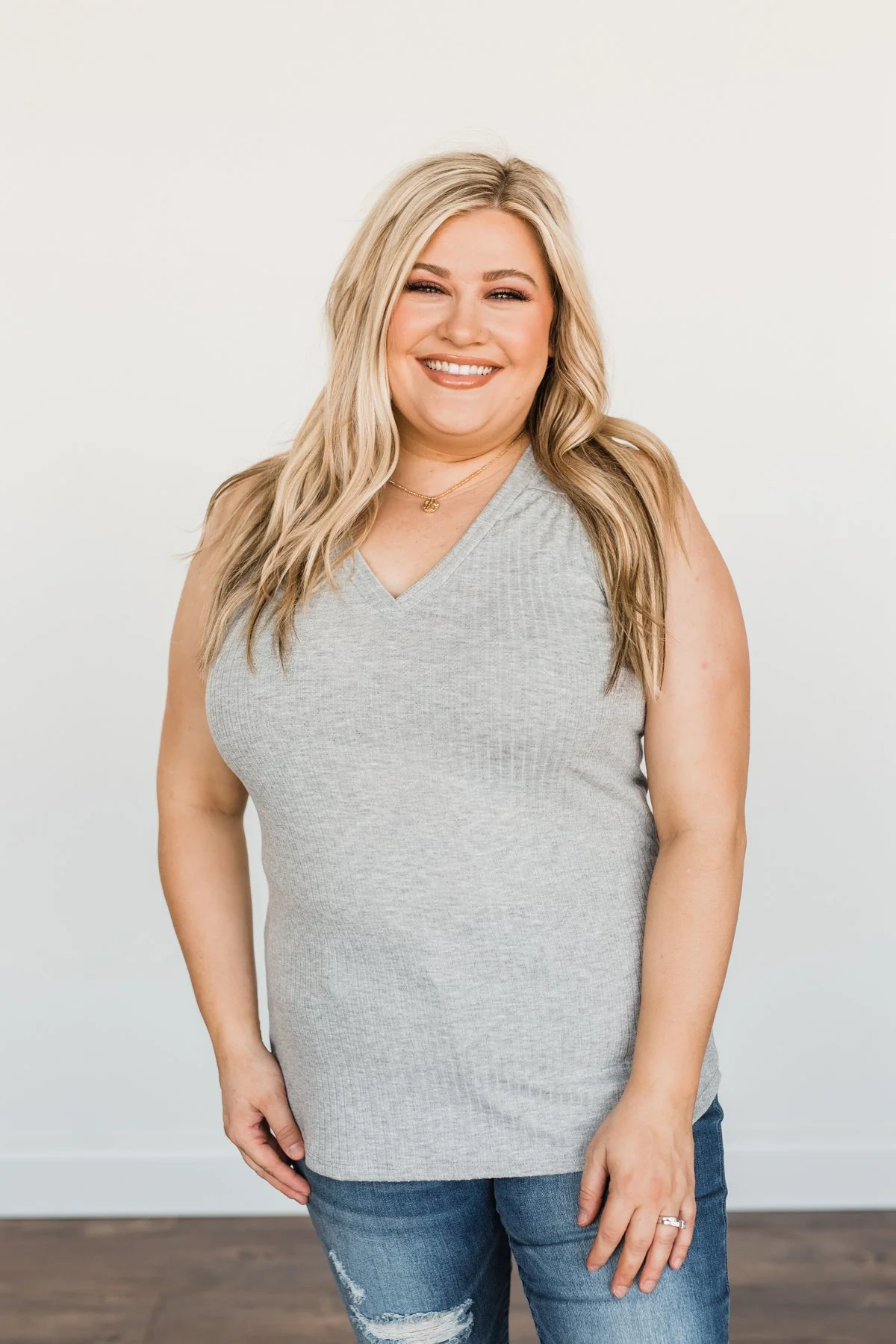 Delightful Daydreams V-Neck Tank Top- Grey - Image 3