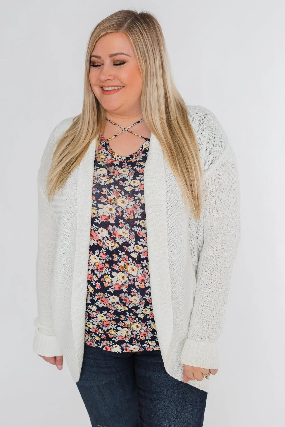 Delightful Days Knitted Drape Cardigan- Ivory - Image 7