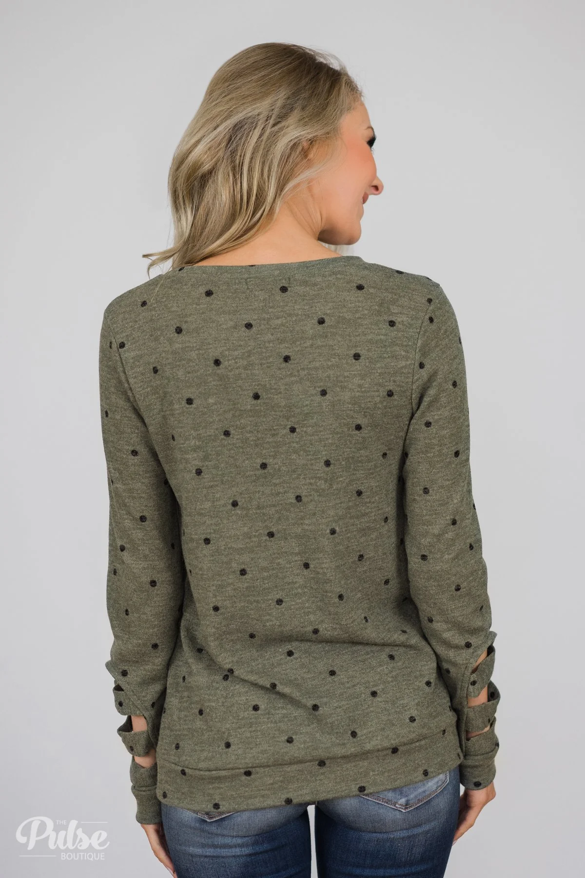 Delightful Details Polka Dot Top- Light Olive - Image 7