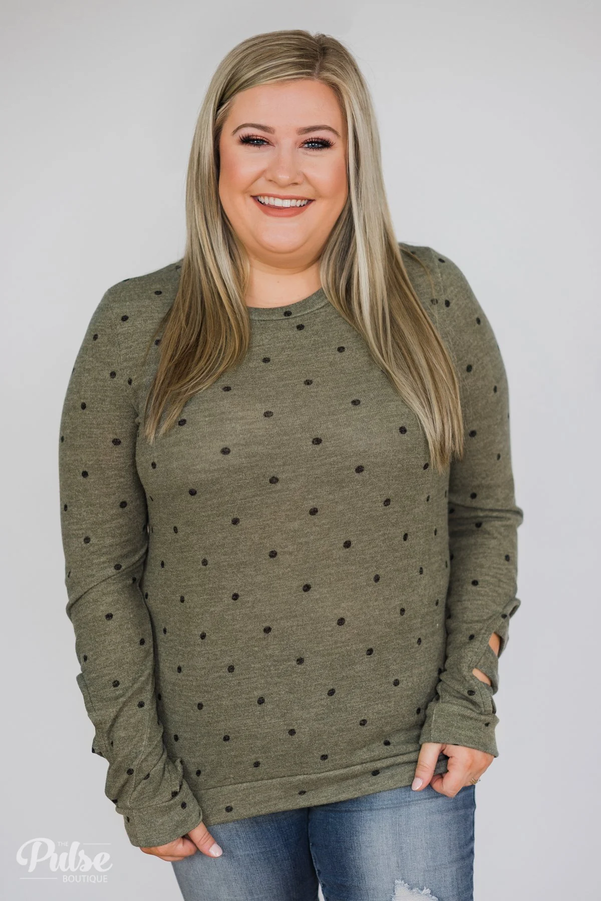 Delightful Details Polka Dot Top- Light Olive - Image 9