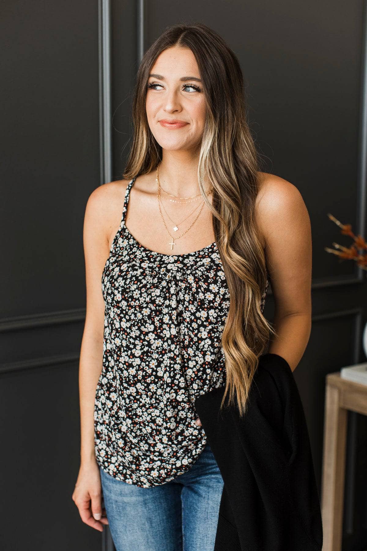 Delightful Engagements Floral Tank Top- Black - Image 2