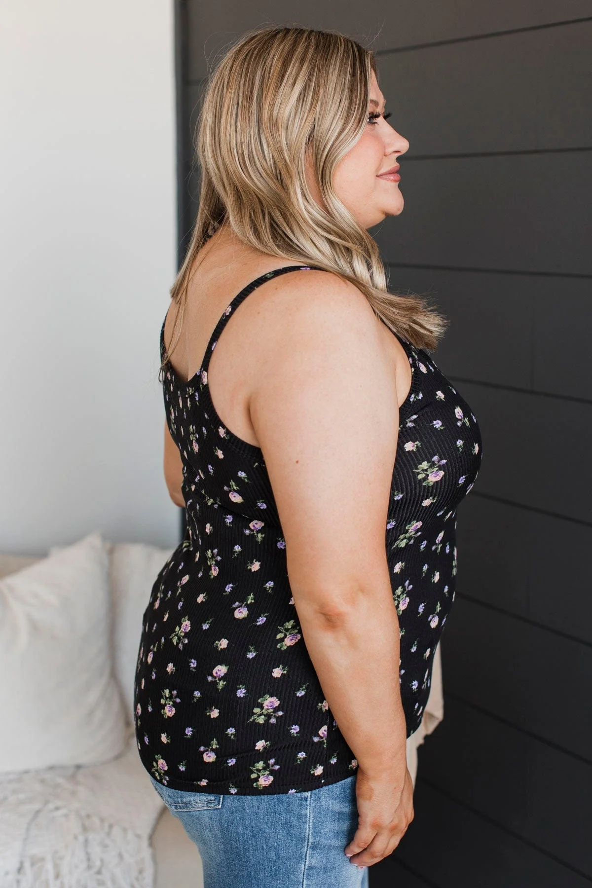 Delightful Life Floral Tank Top- Black - Image 6