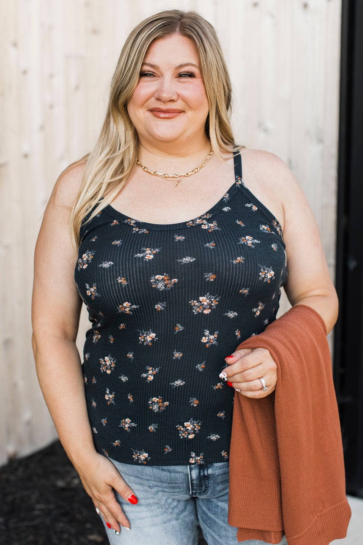 Delightful Life Floral Tank Top- Navy - Image 4
