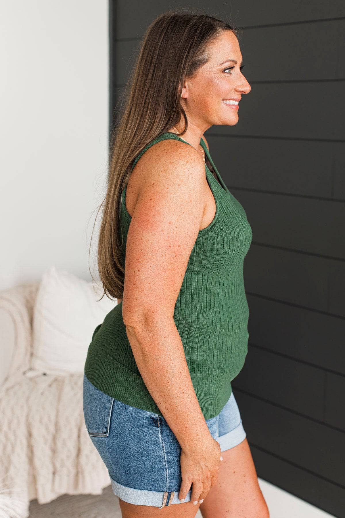 Delightful Memories Knit Tank Top- Dark Green - Image 6
