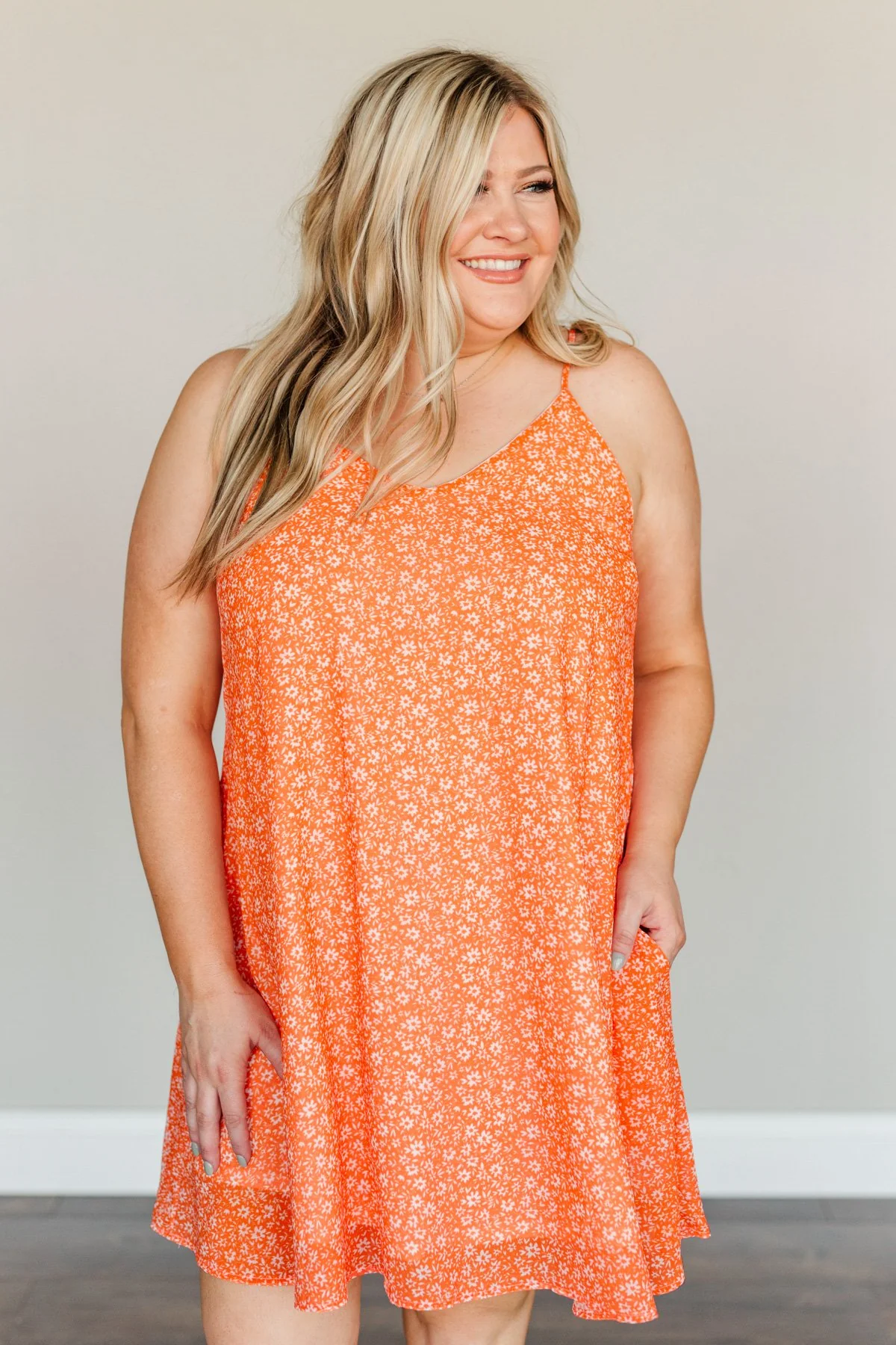 Delightful Moments Floral Dress- Vibrant Orange - Image 2