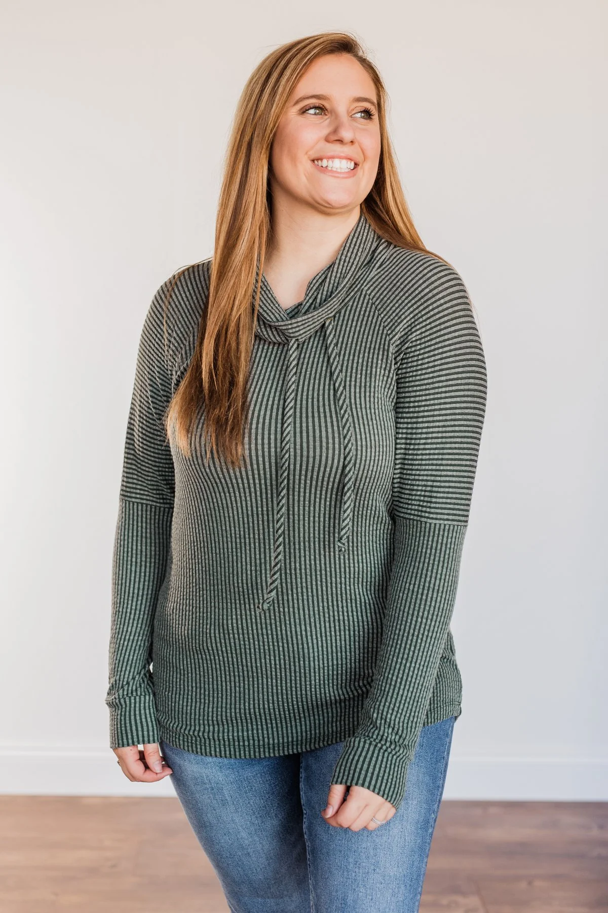 Delightfully Divine Cowl Neck Top- Olive - Image 2