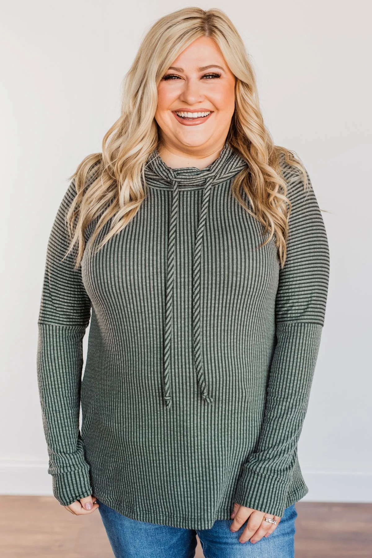 Delightfully Divine Cowl Neck Top- Olive - Image 3