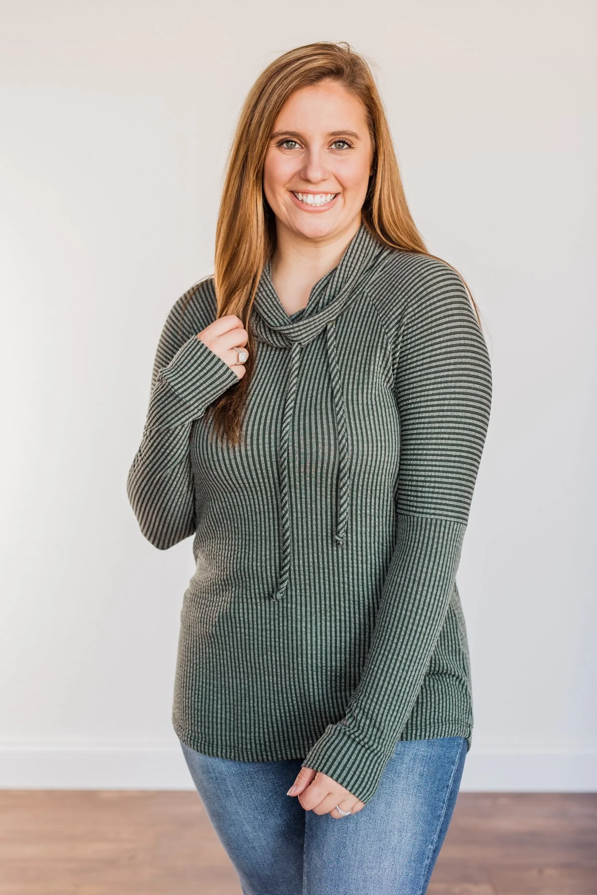 Delightfully Divine Cowl Neck Top- Olive - Image 4