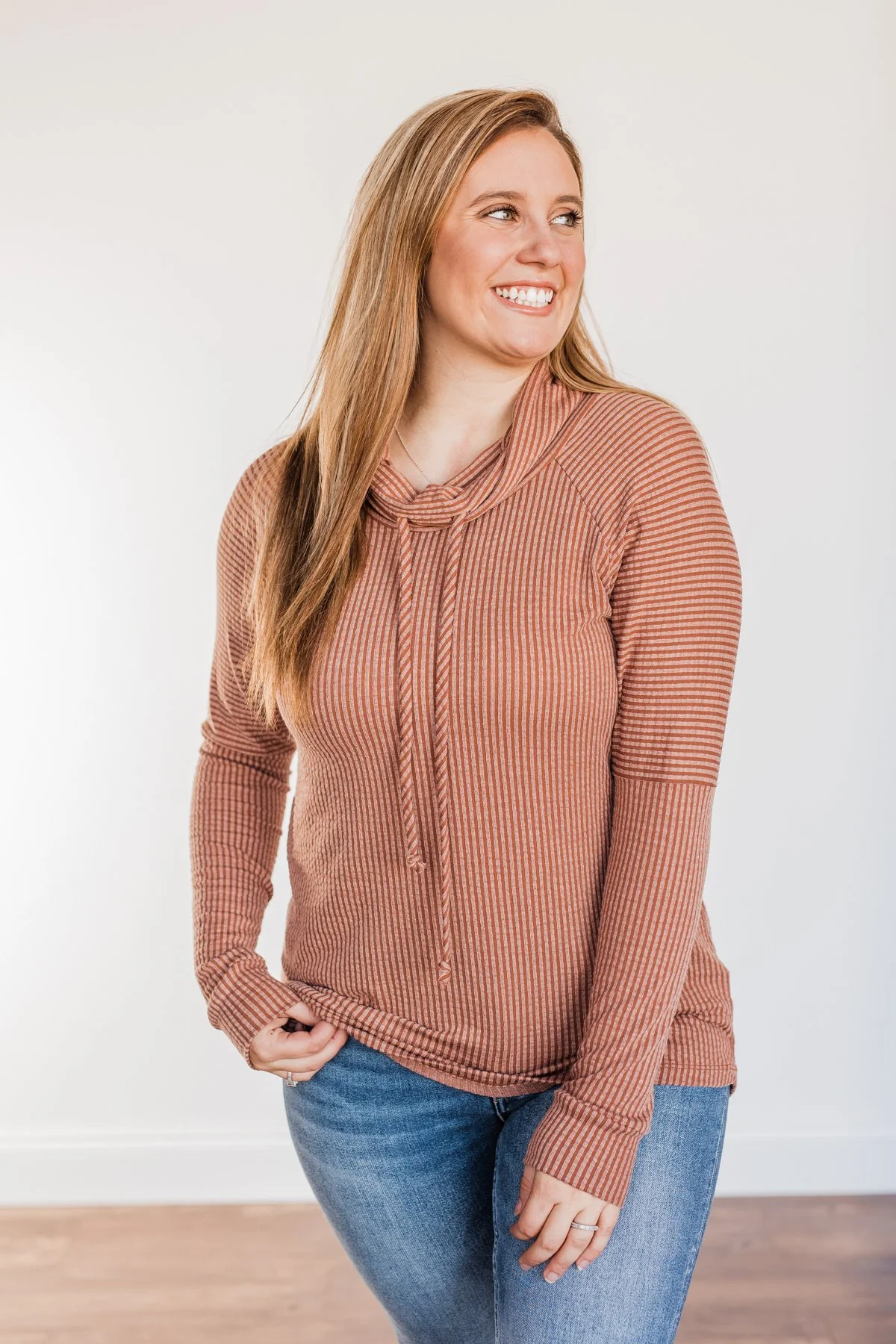 Delightfully Divine Cowl Neck Top- Rust - Image 6