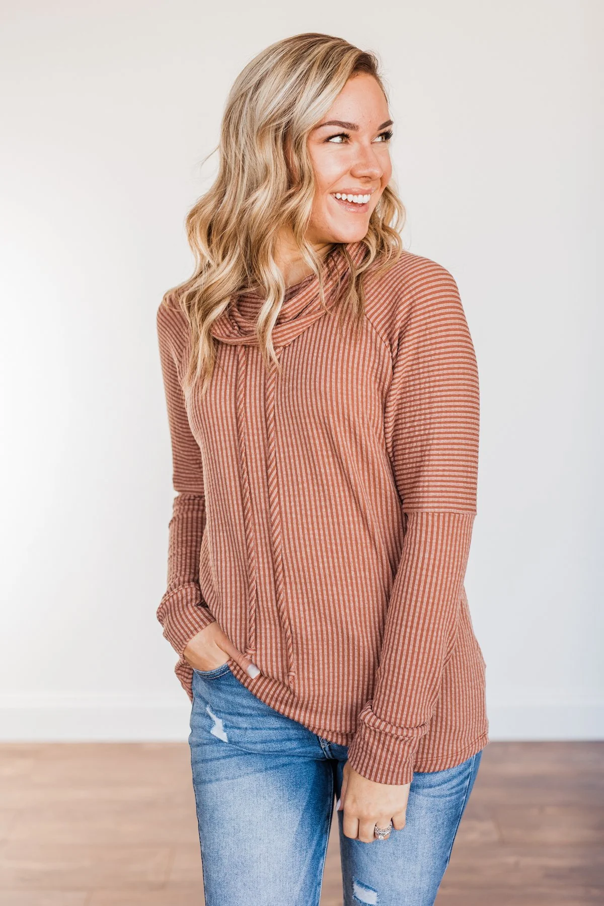 Delightfully Divine Cowl Neck Top- Rust - Image 9
