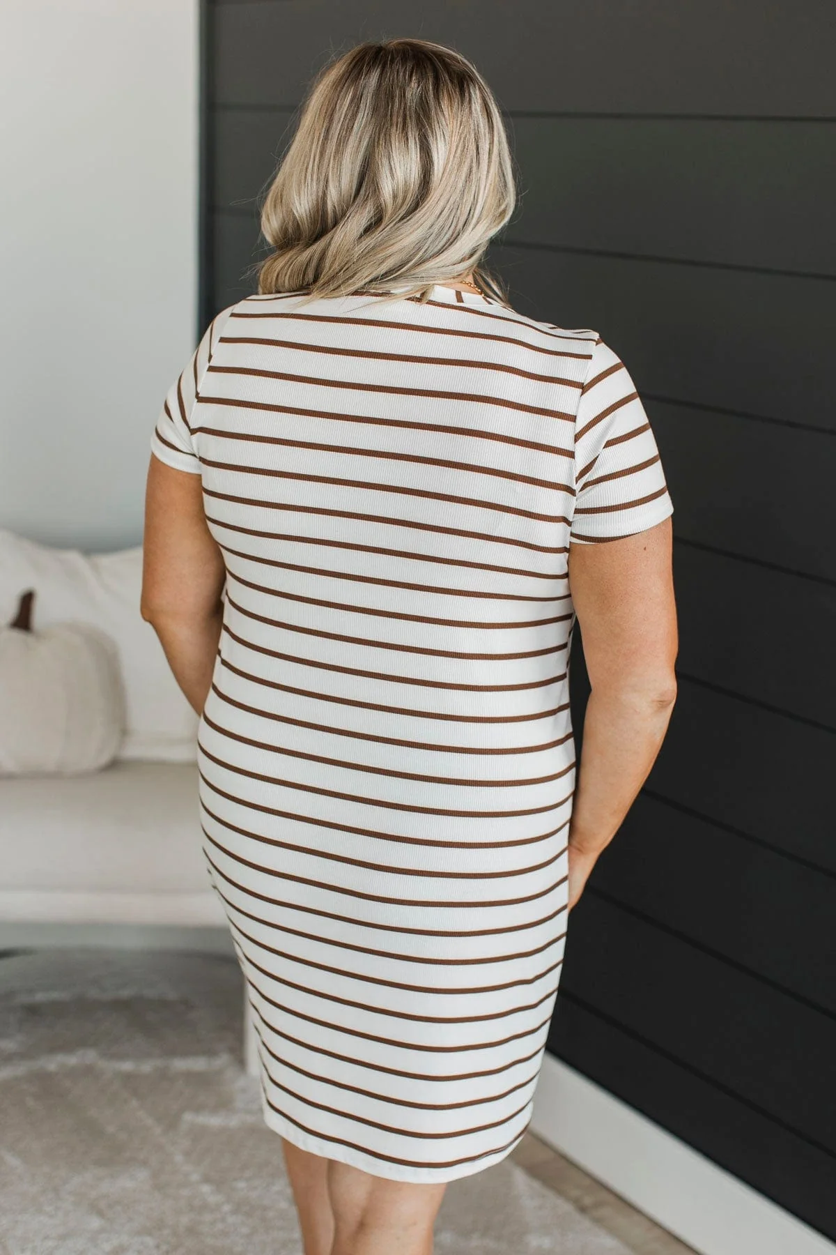 Delightfully Sweet Striped Dress- Ivory & Brown - Image 8