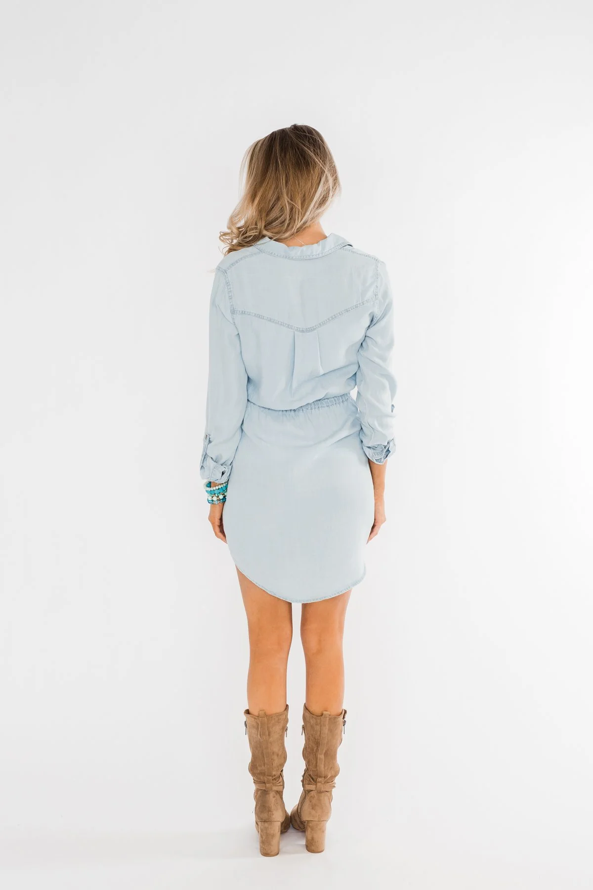 Denim Midi Shirt Dress- Light Wash - Image 6