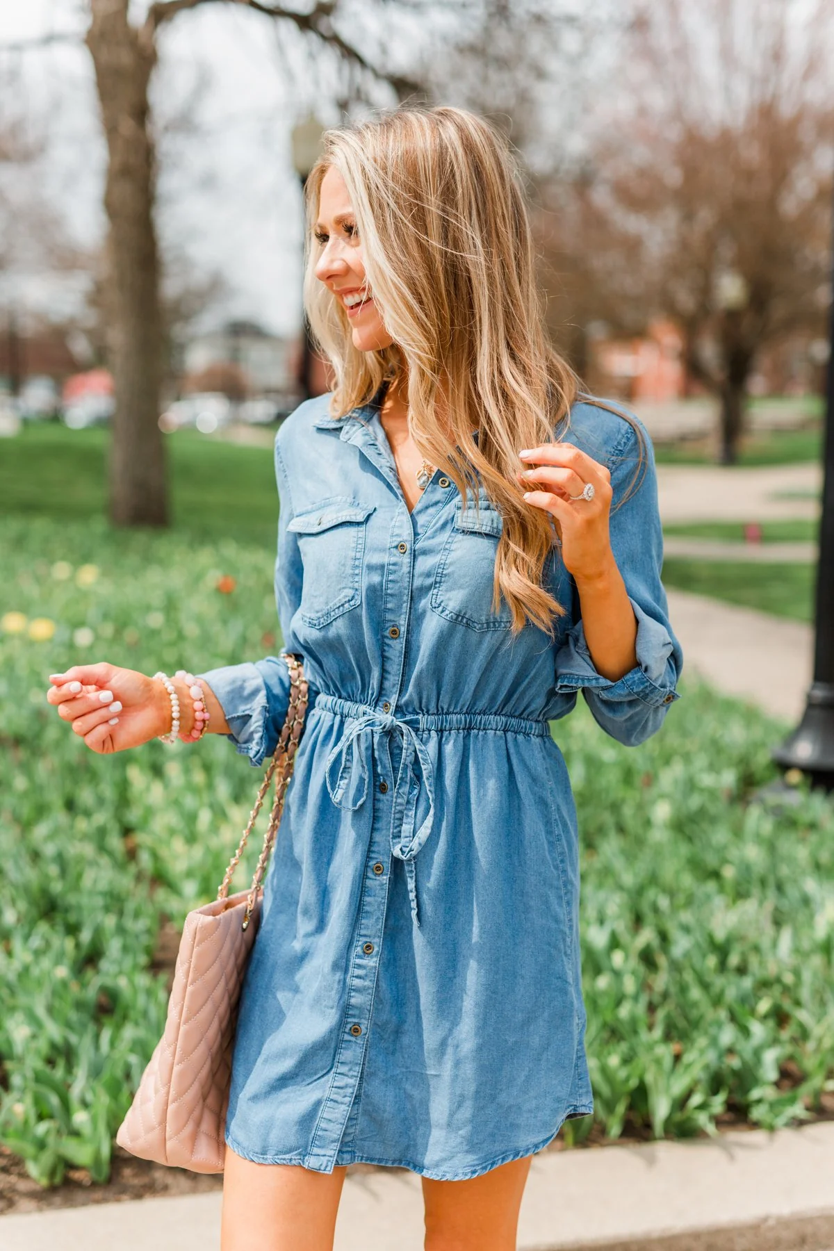 Denim Midi Shirt Dress- Medium Wash - Image 5