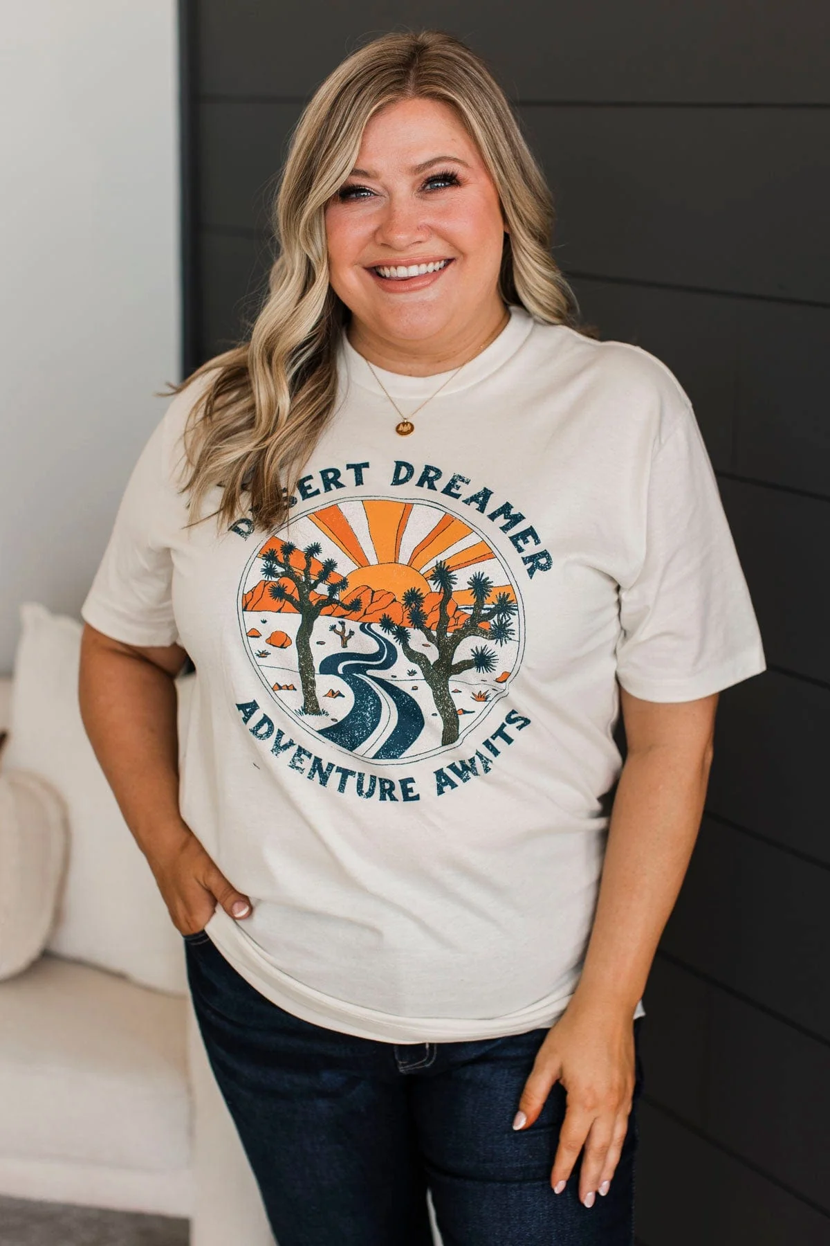 "Desert Dreamer, Adventure Awaits" Graphic Tee- Ivory - Image 2
