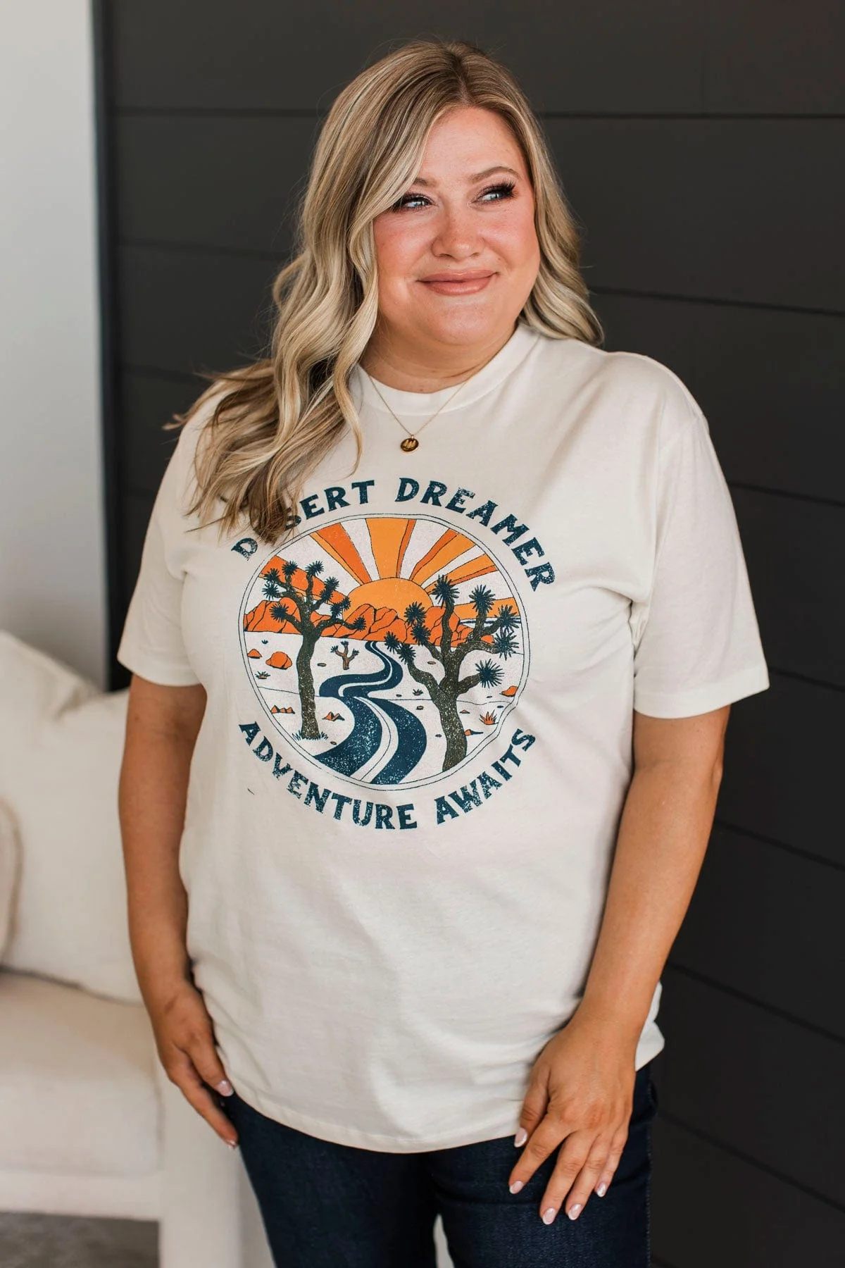 "Desert Dreamer, Adventure Awaits" Graphic Tee- Ivory - Image 4