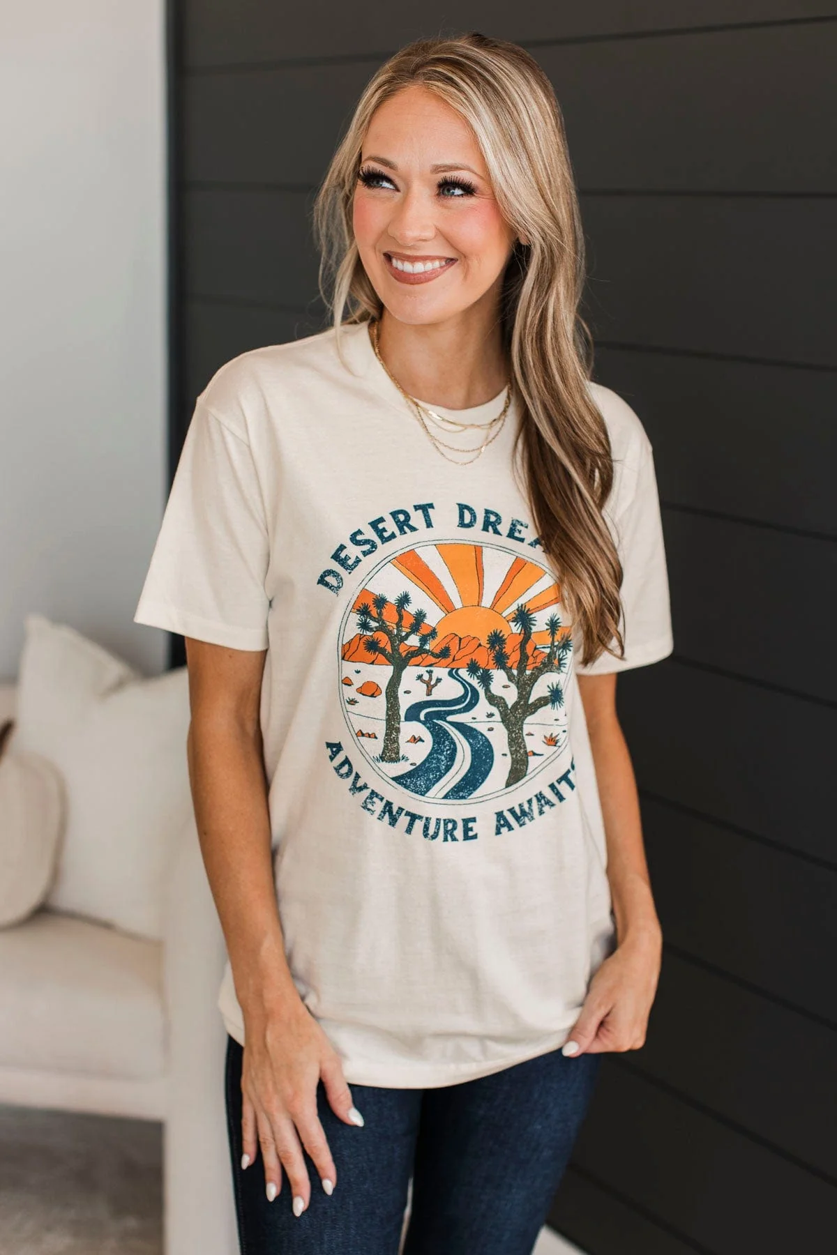 "Desert Dreamer, Adventure Awaits" Graphic Tee- Ivory - Image 5
