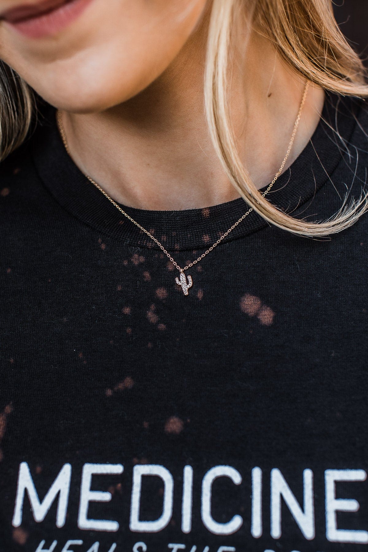Desert Dreams Cactus Pendant Necklace- Brass - Image 2