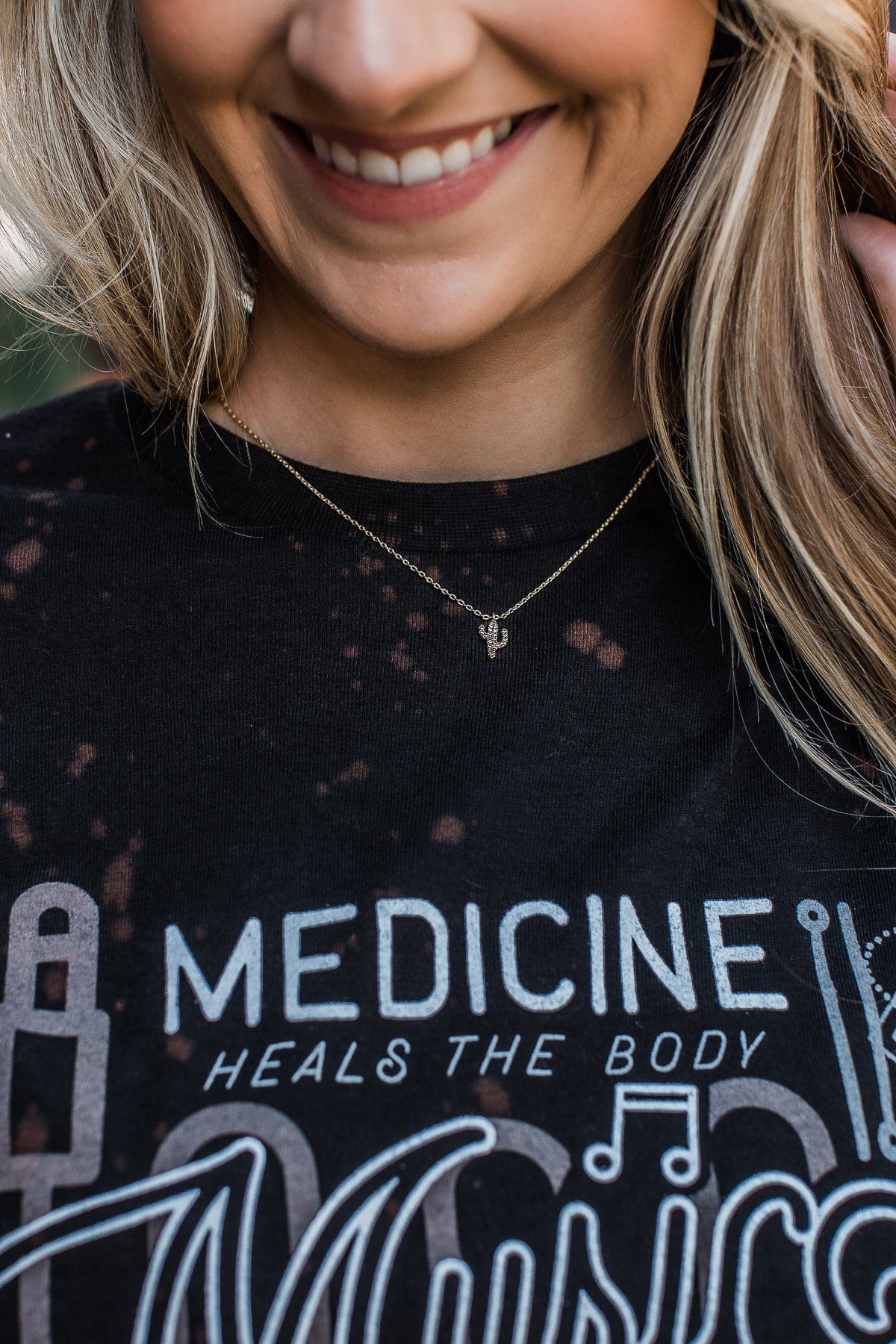 Desert Dreams Cactus Pendant Necklace- Brass - Image 3