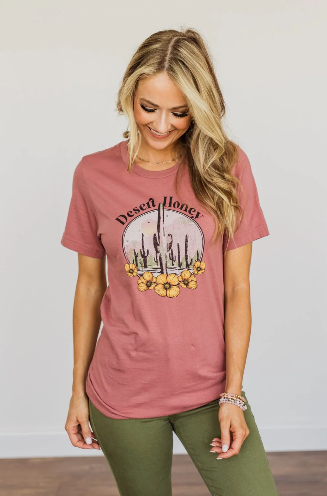 "Desert Honey" Cactus Graphic Top- Mauve - Image 2