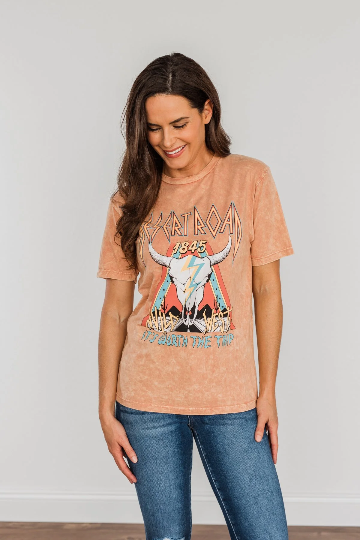 "Desert Road" Colorful Graphic Tee- Dusty Coral - Image 3