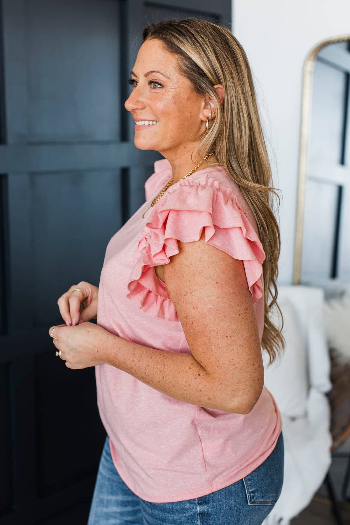 Desirable Outcome Ruffle Sleeve Top- Soft Pink - Image 5