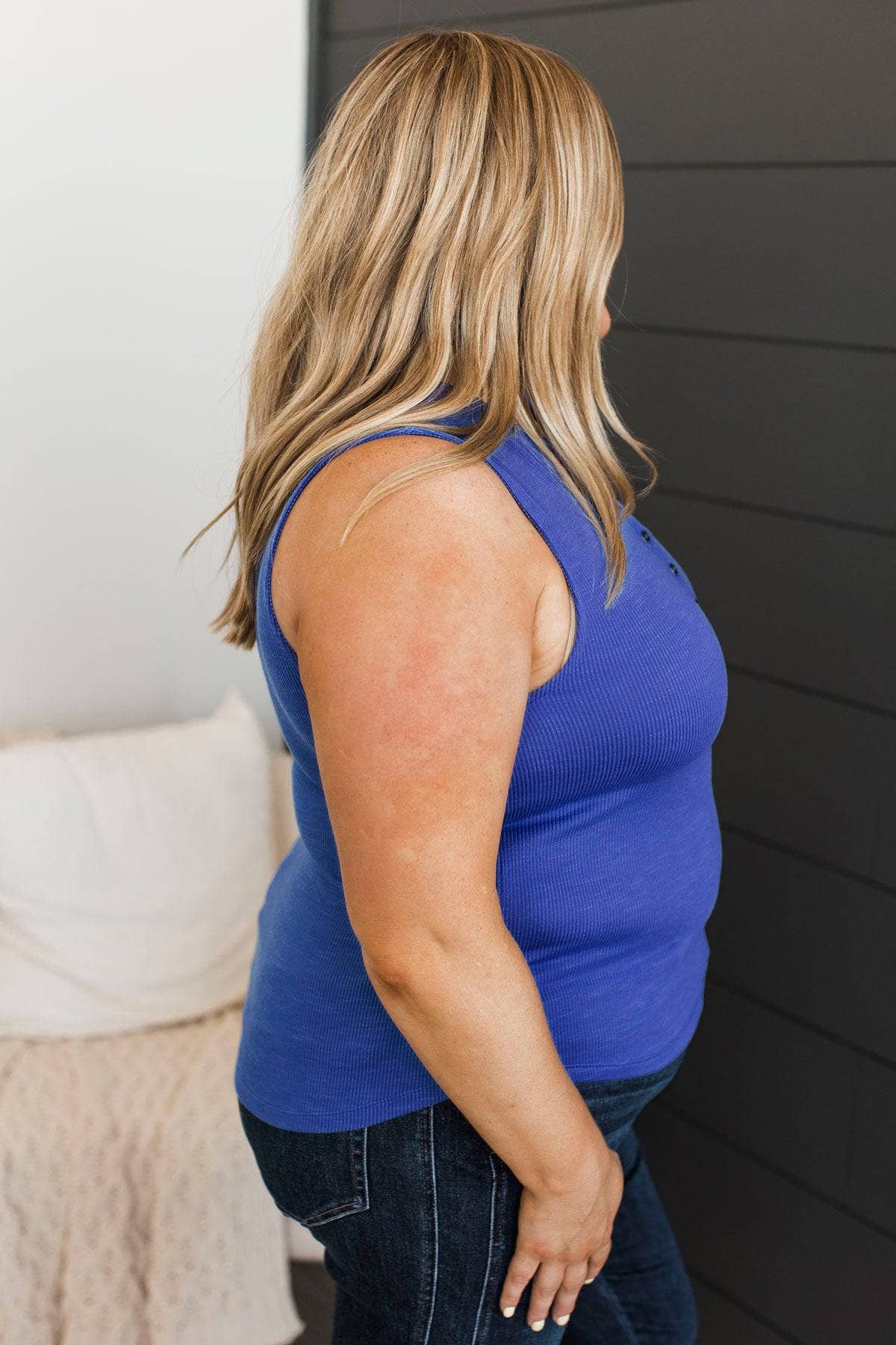 Desired By All Button Tank Top- Cobalt - Image 5