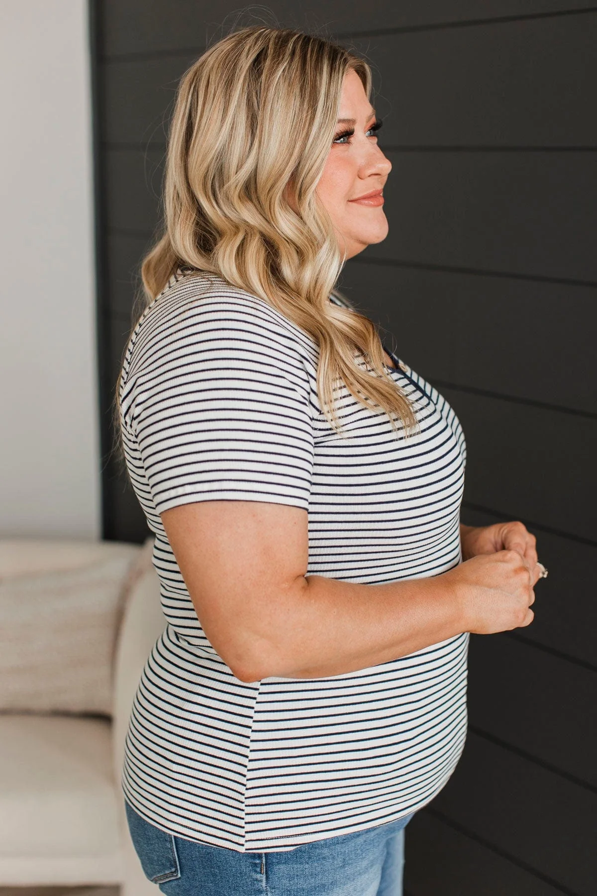 Destined For Love Striped Top- Ivory & Navy - Image 6