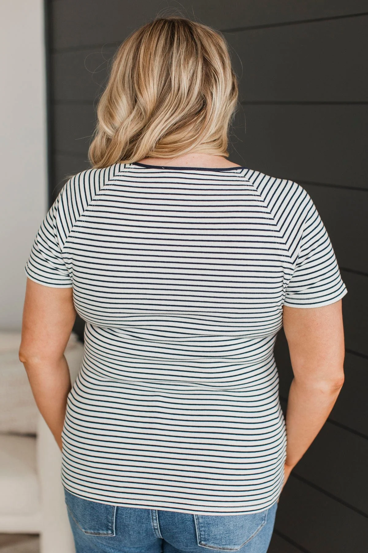 Destined For Love Striped Top- Ivory & Navy - Image 8