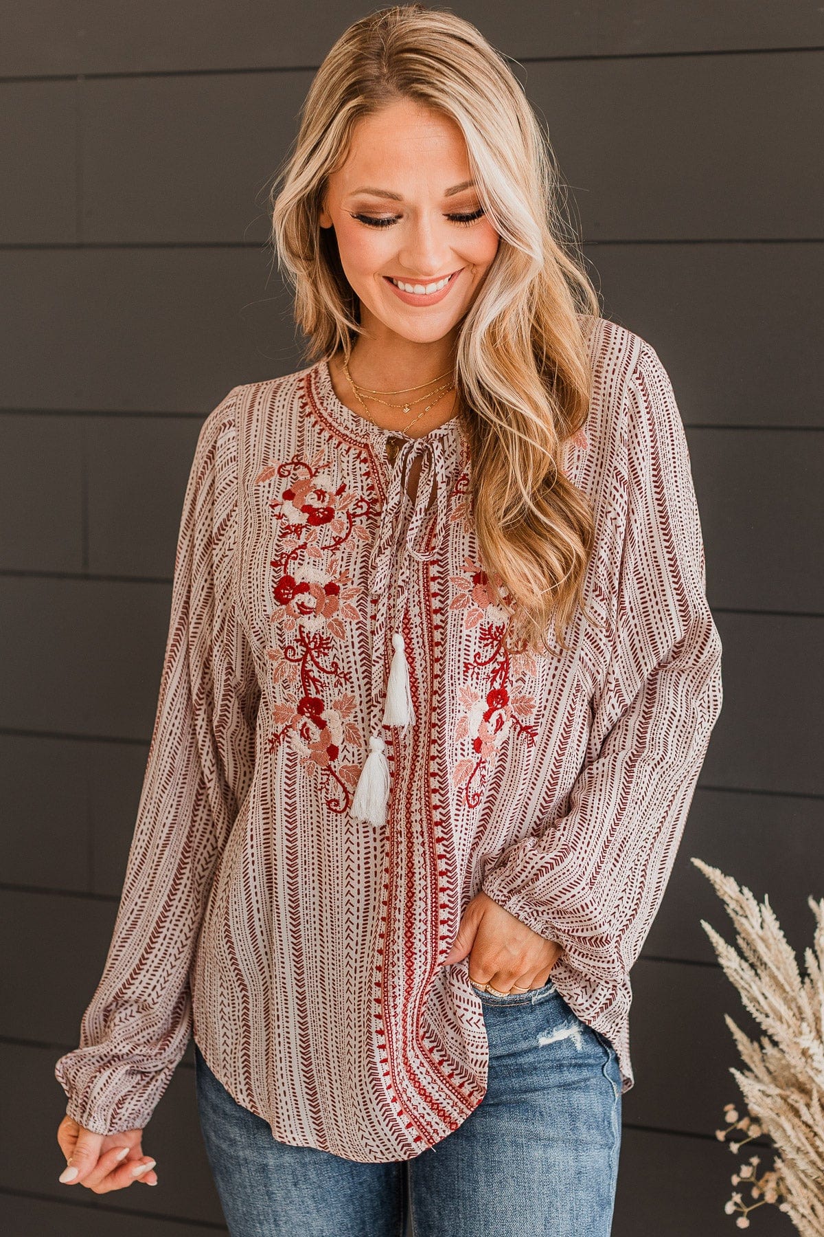 Destined For Success Blouse- Ivory & Rust - Image 2